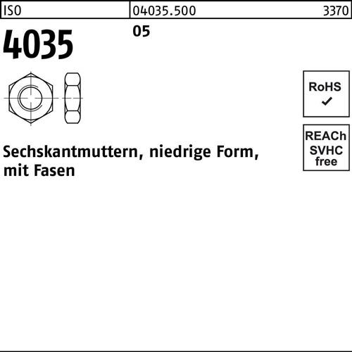 Sechskantmutter ISO 4035 niedrig Fasen M12 5 100 Stück