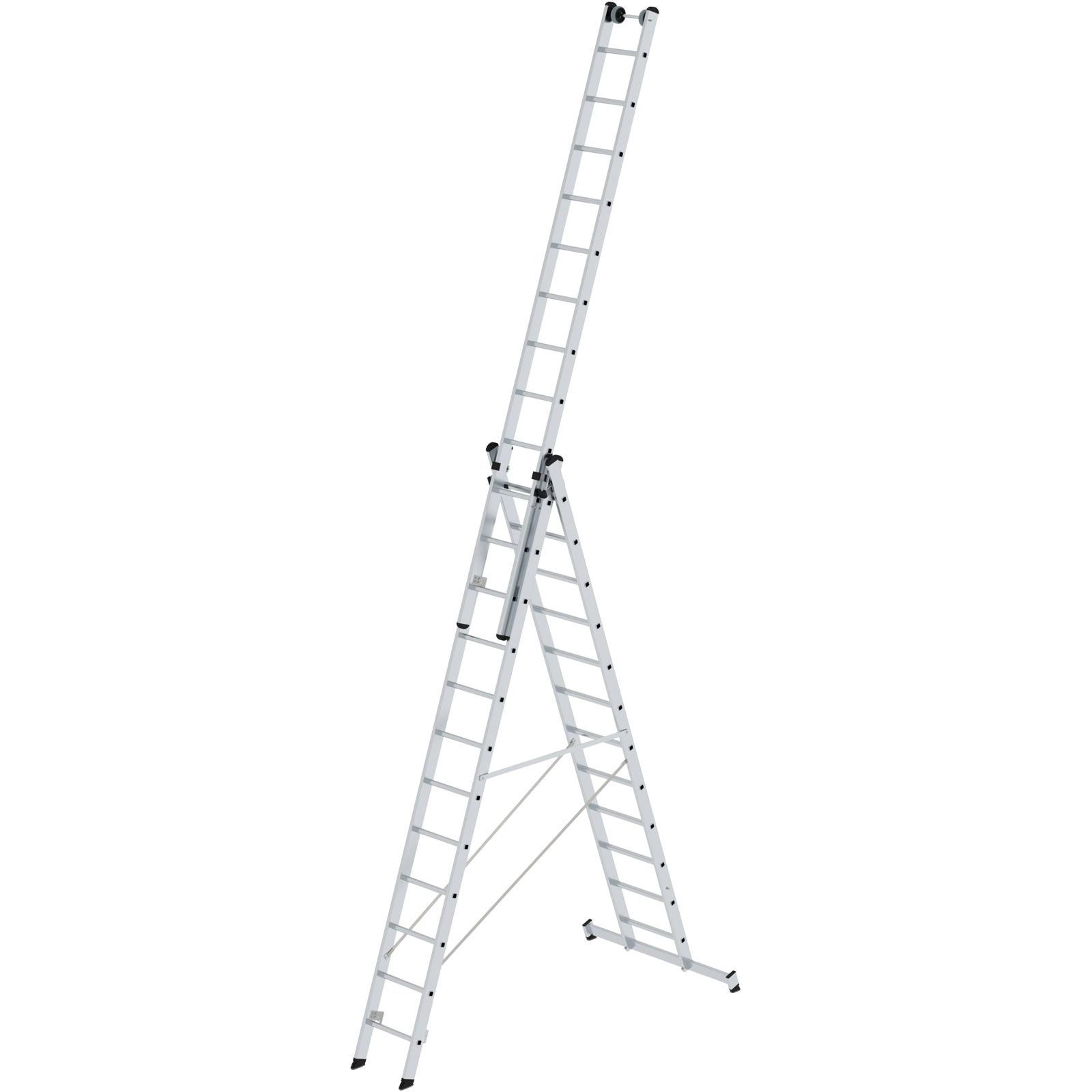 Günzburger Steigtechnik Mehrzweckleiter 3tlg. mit nivello-Traverse und Wandlaufrollen 3 x 12 Sprossen - 033312