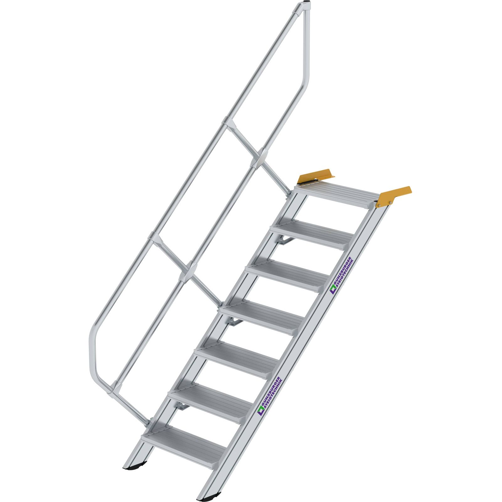 Günzburger Steigtechnik Treppe 45° Stufenbreite 600 mm 7 Stufen Aluminium geriffelt - 600247