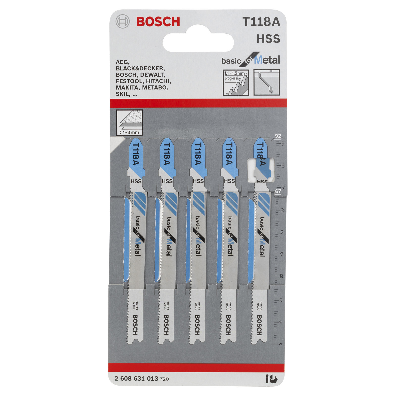 Bosch 5x Stichsägeblatt T 118 A Basic for Metal - 2608631013