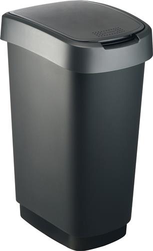Wertstoffsammler TWIST 50l H602xB298xT401mm schw.Deckelrand dunkelsilber ROTHO