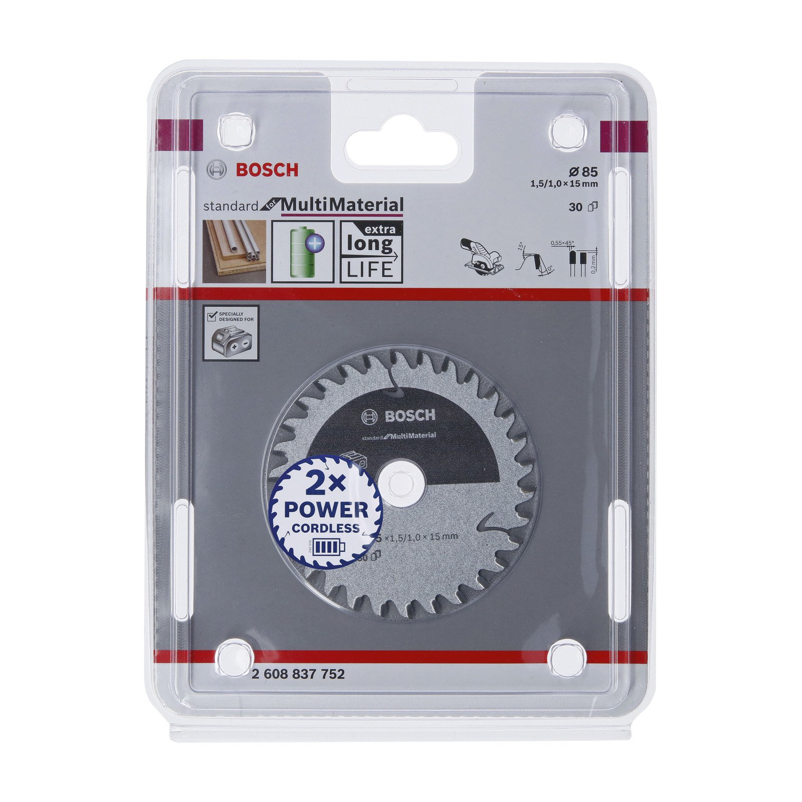 Bosch Kreissägeblatt Standard for Multimaterial, 85 x 1,5/1 x 15, 30 Zähne - 2608837752