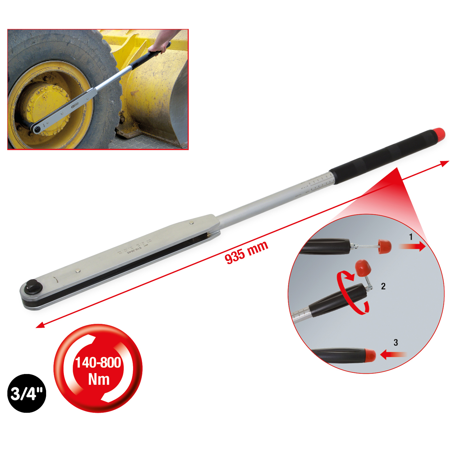 KS TOOLS 3/4" Kurzweg-Drehmomentschlüssel 140 - 800 Nm - 516.3545