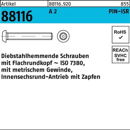 Schraube R 88116 diebstahlhemmend ISR Zapfen M8x 50-T40 A 2 100 Stück