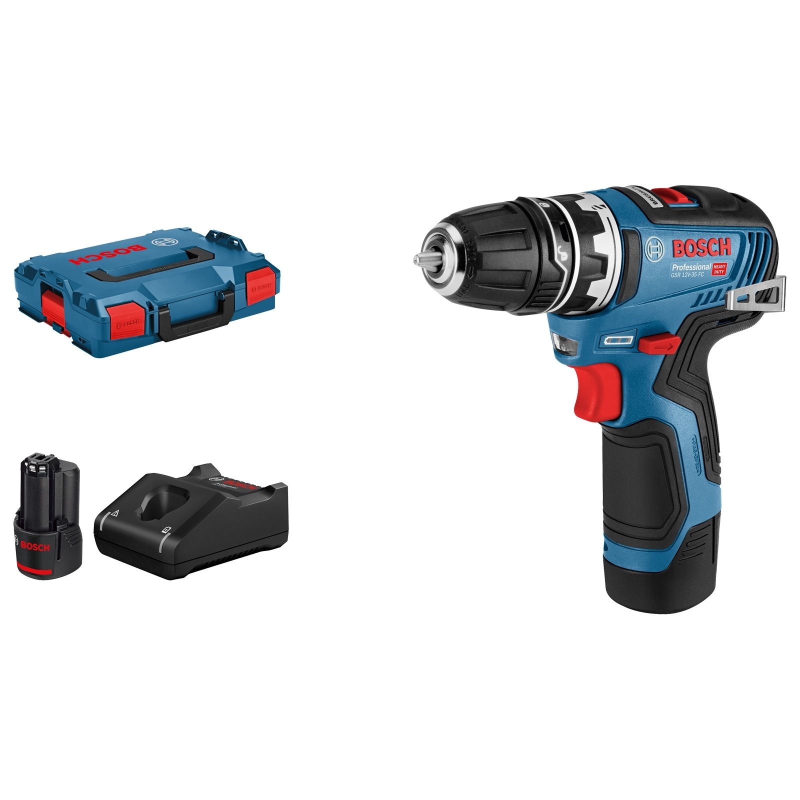 Bosch Akku-Bohrschrauber GSR 12V-35 FC FlexiClick 12 V / 2x 3,0 Ah Akku + Ladegerät inkl. Bohrfutteraufsatz in L-Boxx - 06019H3001