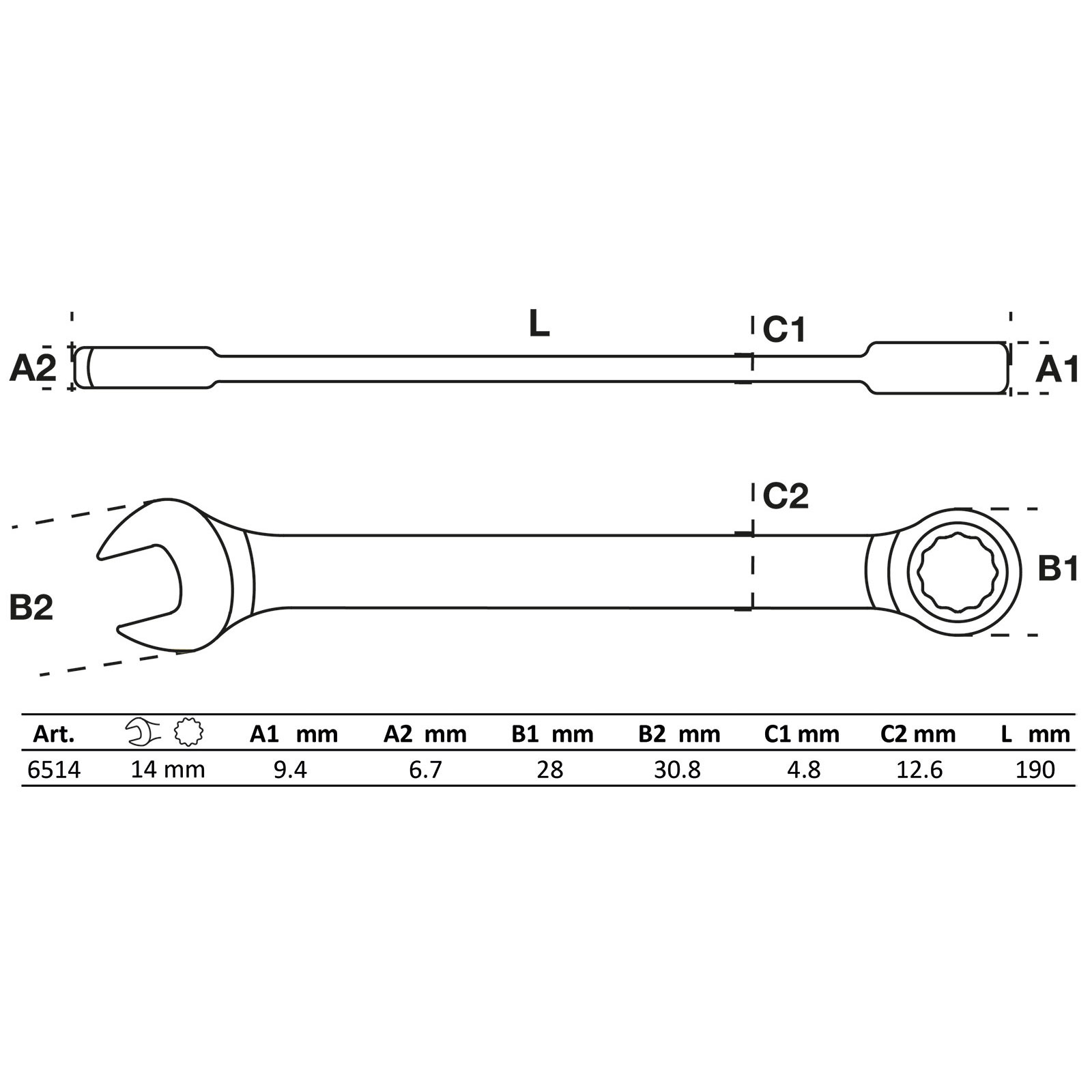 BGS Ratschenring-Maulschlüssel SW 14 mm - 6514