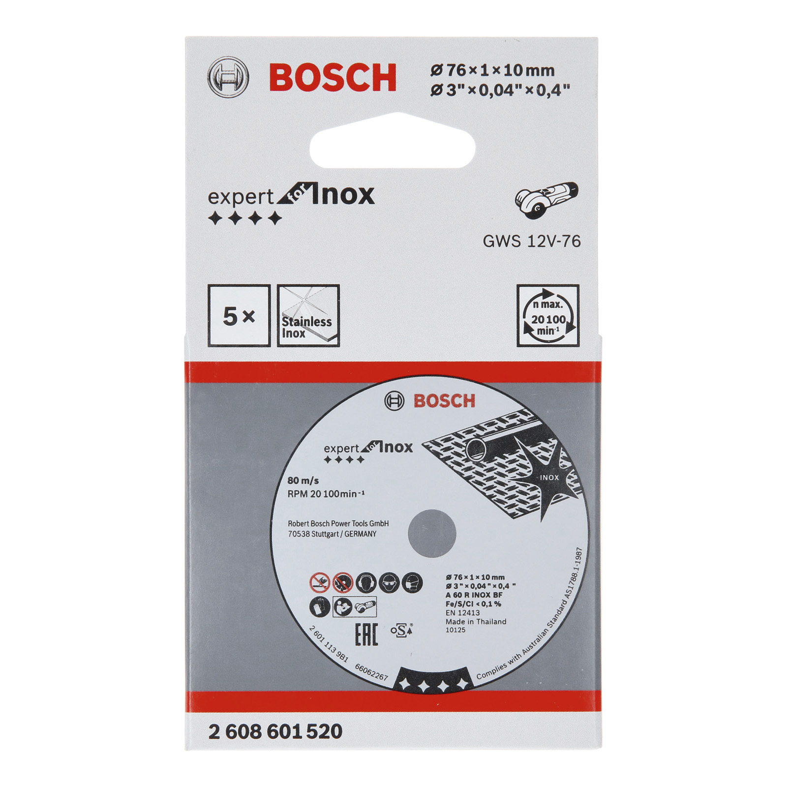 Bosch 5x Trennscheibe Expert for Inox 76x1x10 mm - 2608601520