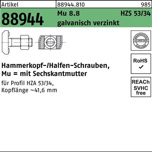 Hammerkopfschraube R 88944 6-ktmutter M20x65 Mu 8.8 galv.verz. 25St. HALFEN