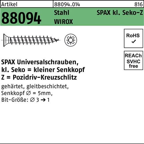 Schraube R 88094 SEKO kl. Spitze/PZ 3x12/10-Z Stahl galv.verz. WIROX 1000St SPAX