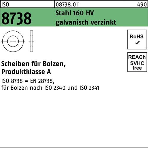 Unterlegscheibe ISO 8738 f.Bolzen 4 Stahl 160 HV galv.verz. 1000 Stück
