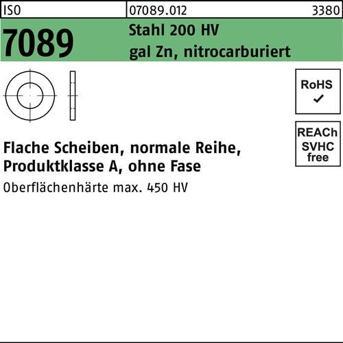Unterlegscheibe ISO 7089 o.Fase 33 Stahl 200 HV galv.verz. nitrocarburiert 50St.