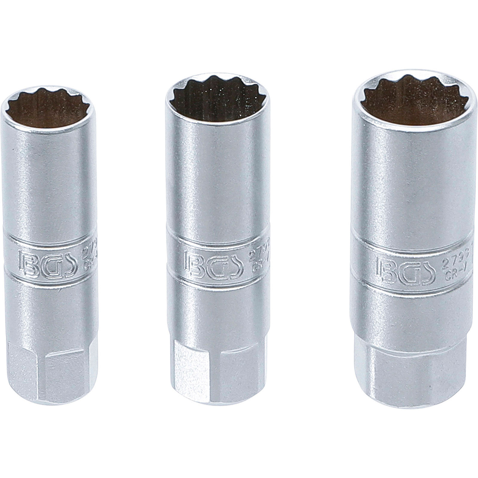 BGS Zündkerzen-Einsatz-Satz Zwölfkant Antrieb Innenvierkant 10 mm (3/8") SW 14 - 16 - 18 mm 3tlg. - 6858