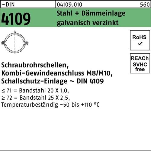 Schraubrohrschelle DIN 4109 25-28 M8/M10 Stahl+Dämmeinlage galv.verz. 100St.