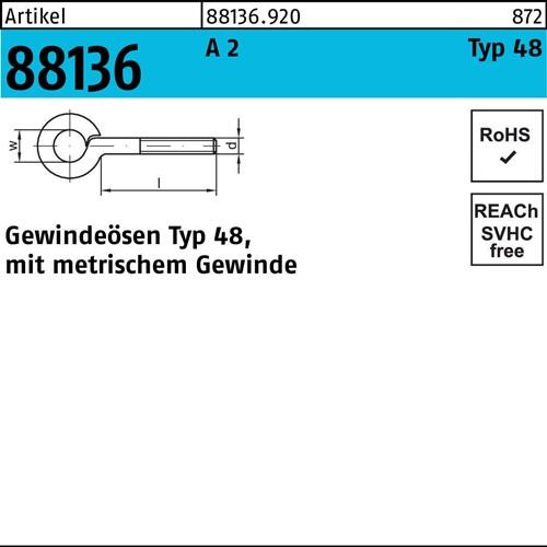 Gewindeöse R 88136 Typ 48 M10x 70 D 14 A 2 50 Stück