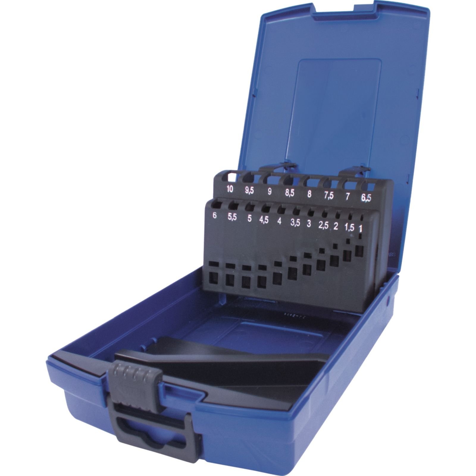 Leerkassette f.Spiralbohrer DIN 338 Abm.1-10mm steig.um 0,5mm 19-tlg.Ku.TECWERK