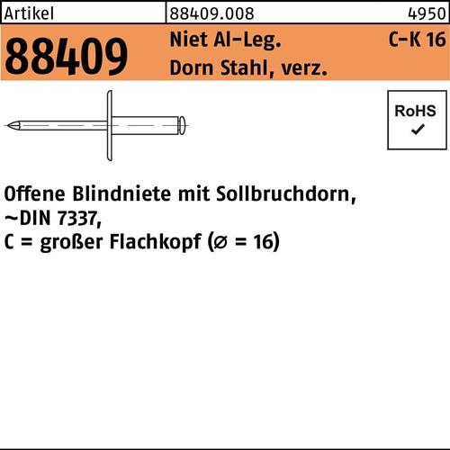 Blindniete R 88409 großer FLAKO 4,8x12 Niet Aluminium/Dorn Stahl verz. 250St.