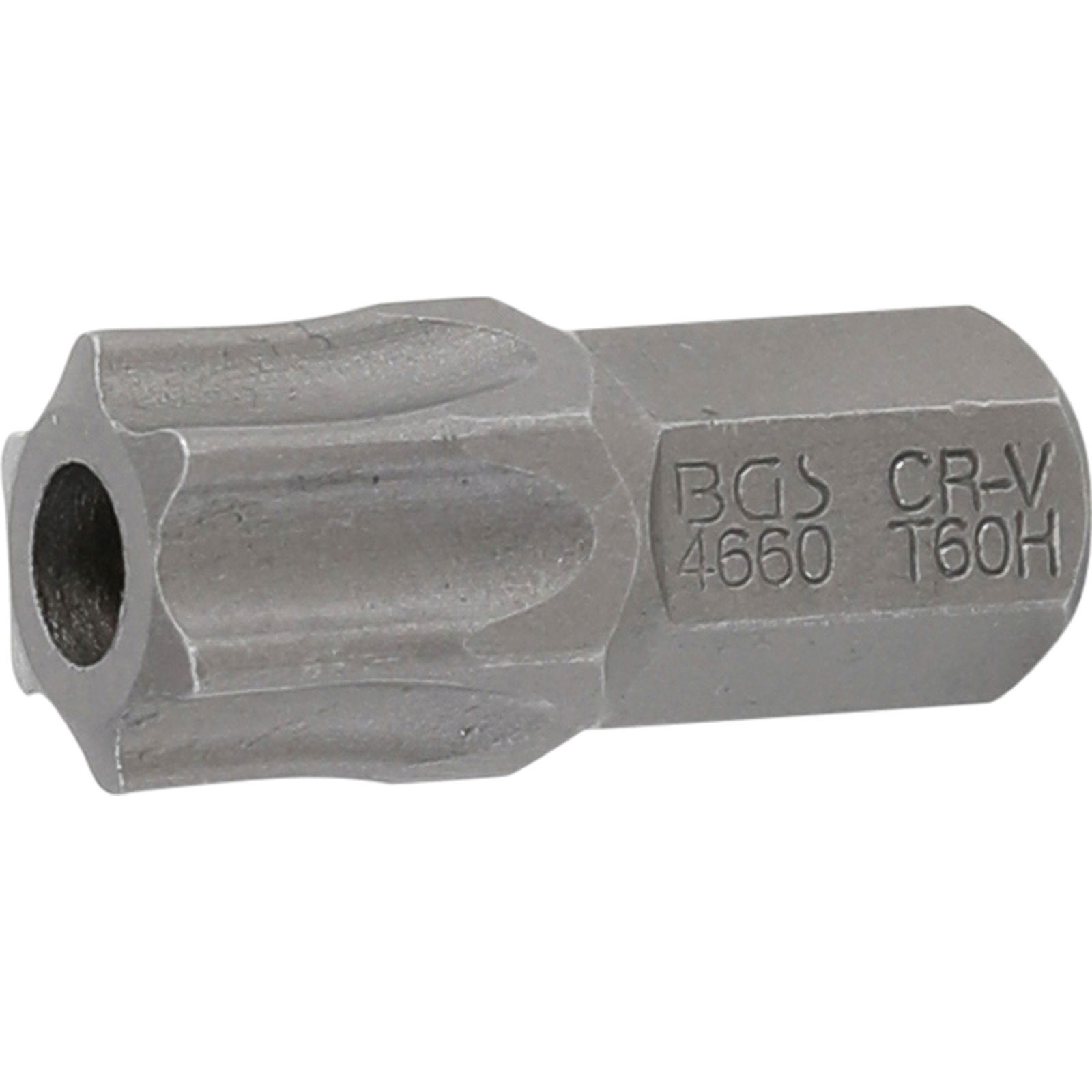 BGS Bit Länge 30 mm Antrieb Außensechskant 10 mm (3/8") T-Profil (für Torx) mit Bohrung T60 - 4660