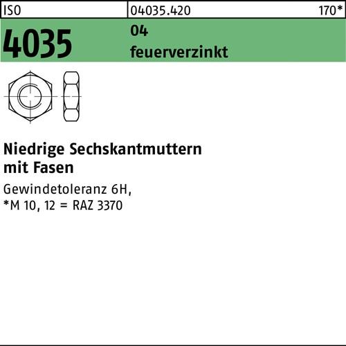 Sechskantmutter ISO 4035 niedrig Fasen M20 Automatenstahl feuerverz. 50St.