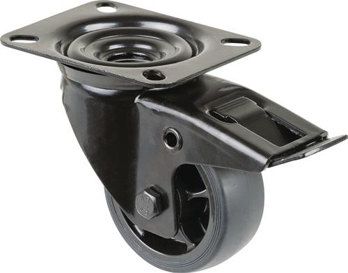 Lenkrolle D.80mm Trgf.100kg m.Festst.Gum.104x80mm schwarz BS ROLLEN