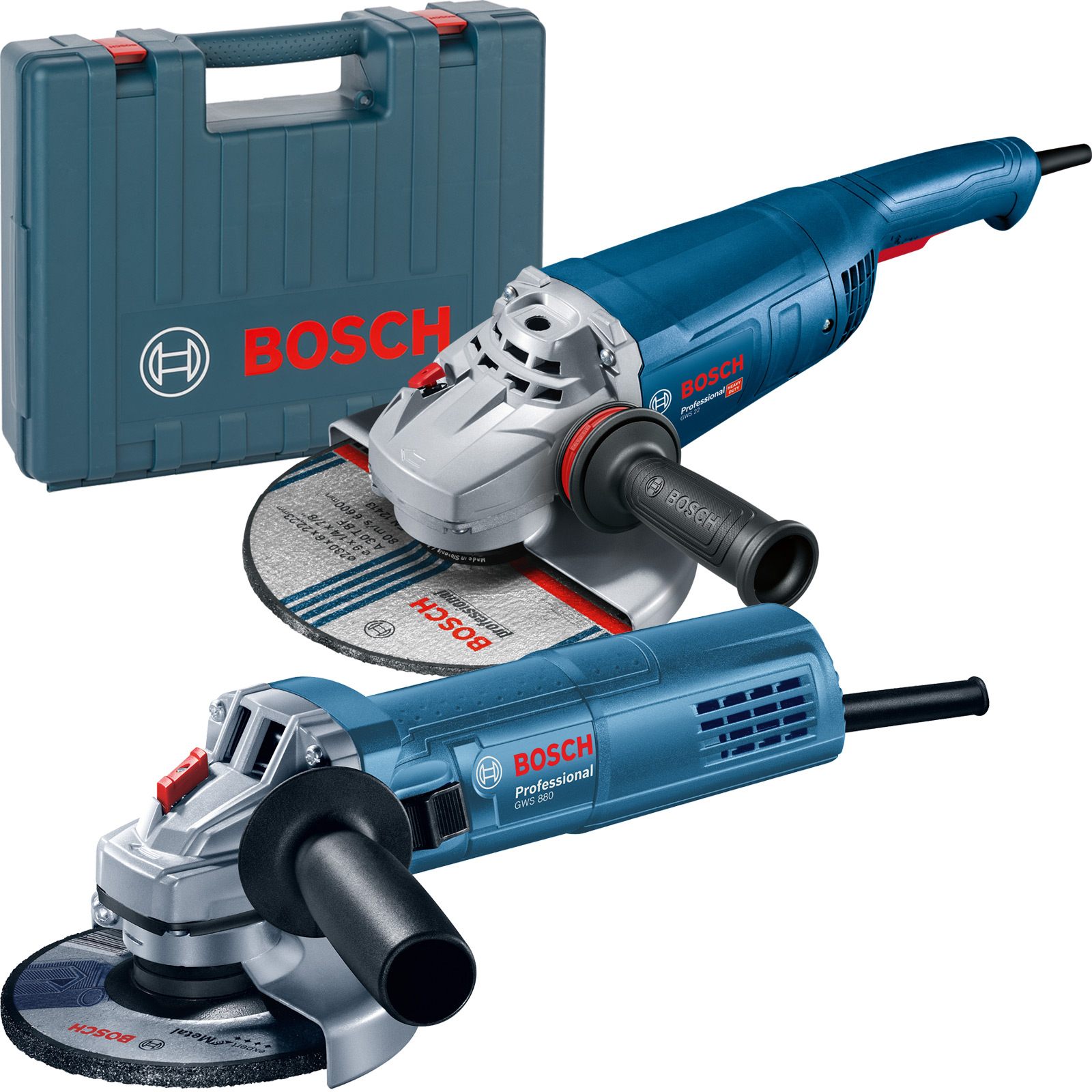 Bosch Winkelschleifer GWS 22-230 J Ø 230 mm 2.200 W + GWS 880 Ø 125 mm im Handwerkerkoffer  - 06018C1308