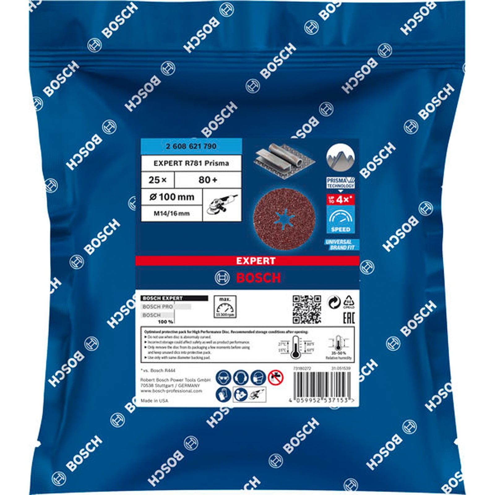 Bosch EXPERT R781 Prisma Ceramic Fiberscheibe, 100 mm, 16 mm, K 80