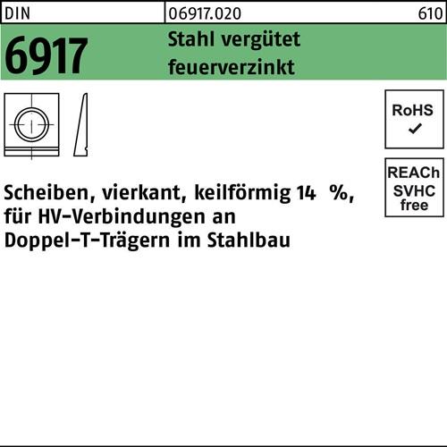 Unterlegscheibe DIN 6917 ÜH vierkant keilförmig 21 Stahl C45 feuerverz. 1St.