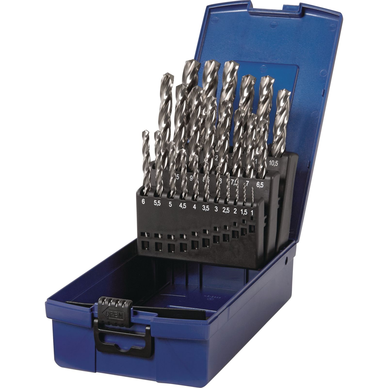 Spiralbohrersatz DIN 338 TypN Z3 D.1-13x0,5mm HSS-Co5 25-tlg.Ku.-Kass.TECWERK
