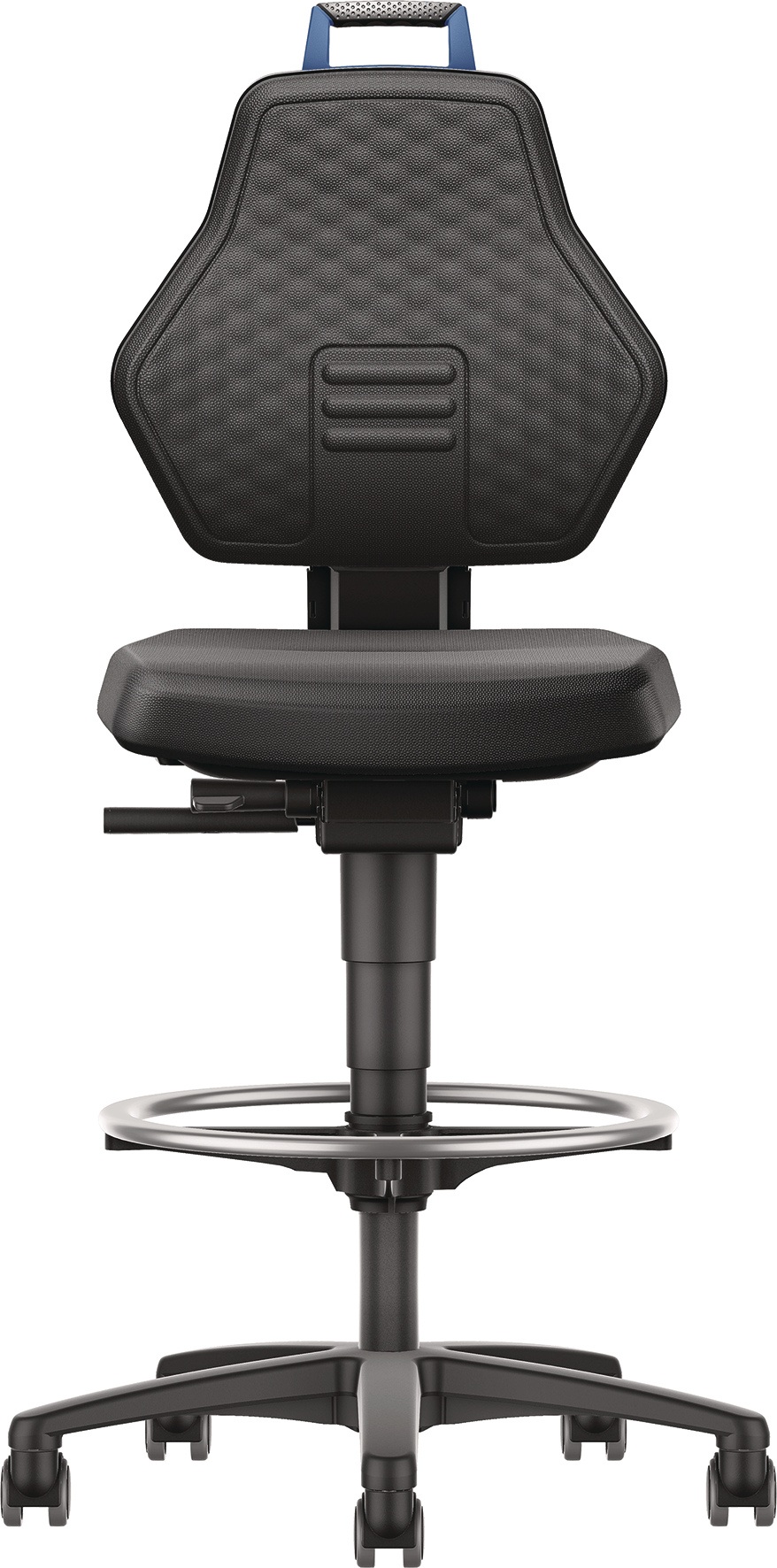 Arbeitsdrehstuhl Rl.+Fußring Supertec schwarz Grifffarbe blau 580-860mm TECWERK