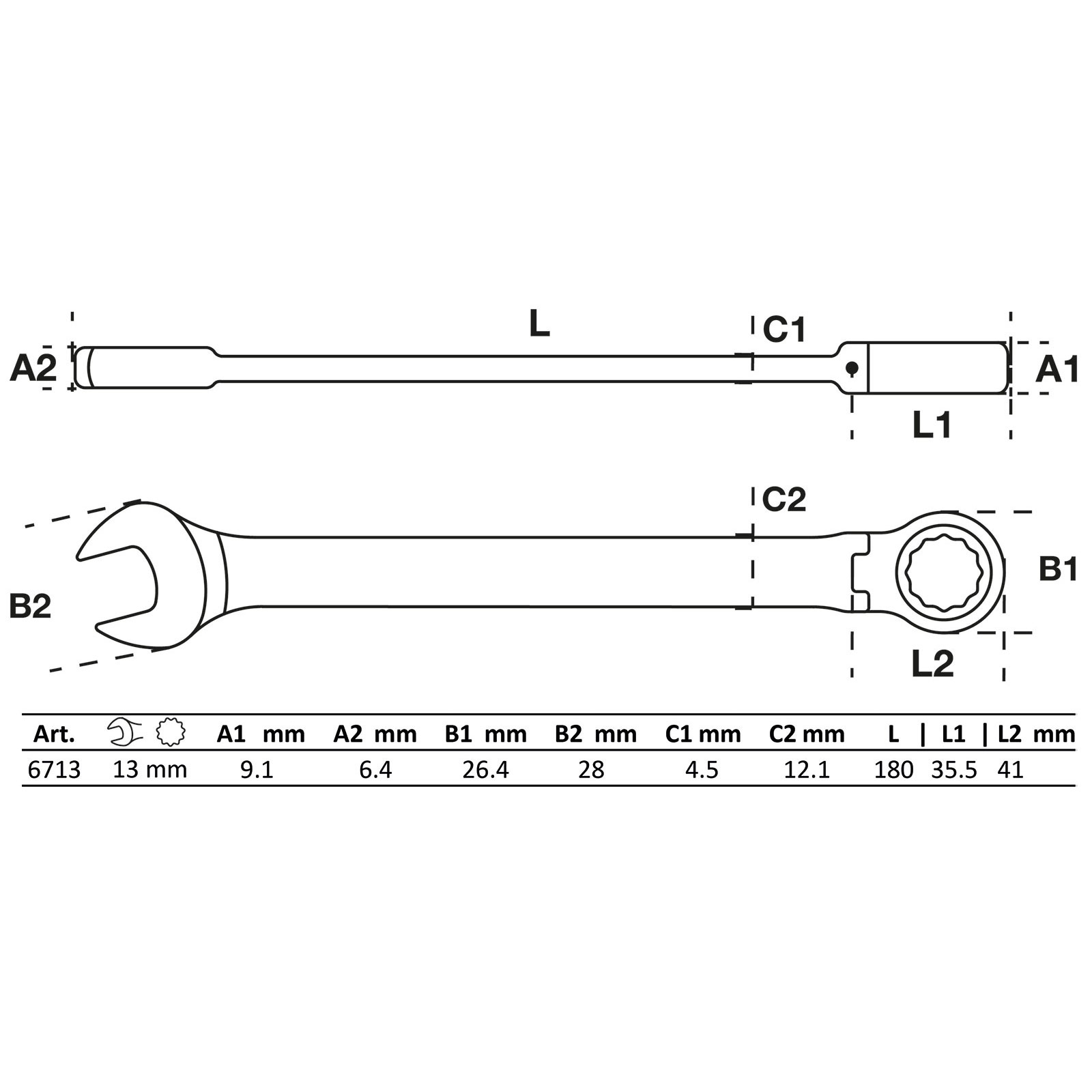 BGS Ratschenring-Maulschlüssel abwinkelbar SW 13 mm - 6713