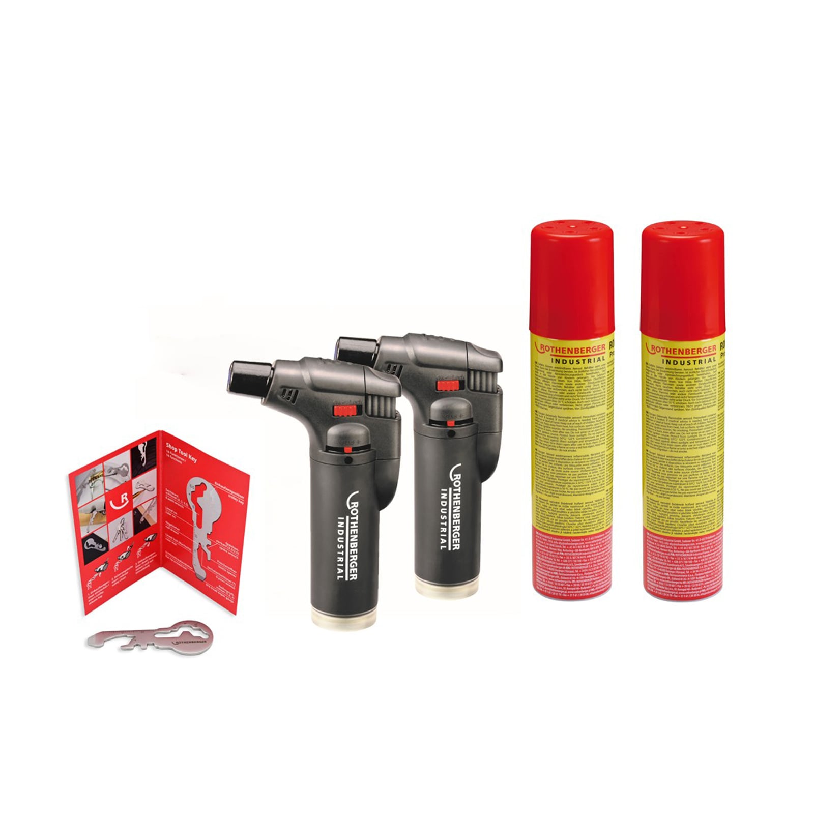 ROTHENBERGER Industrial 2x Sturmfeuerzeug inkl. 2x Nachfüllgas je 100 ml Multifunktionstool 14 Funktionen - 1500005920