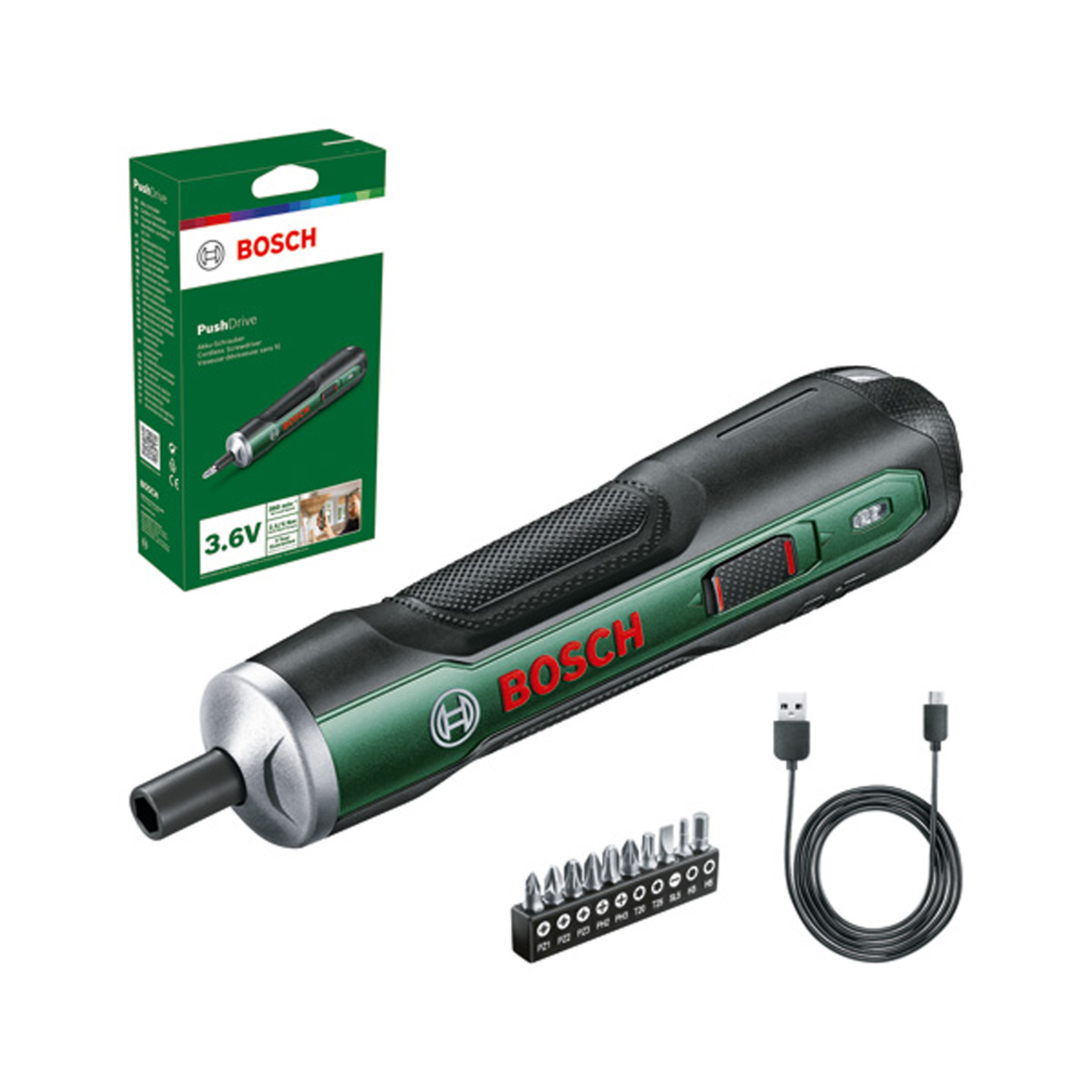 Bosch Akku-Schrauber PushDrive, 10x Standard-Schrauberbits