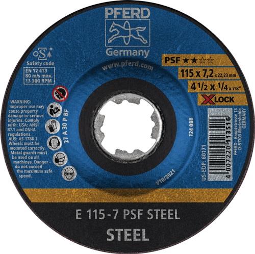 Schruppscheibe X-LOCK PSF STEEL D125xS7,2mm gekr.STA Bohr.22,23mm PFERD