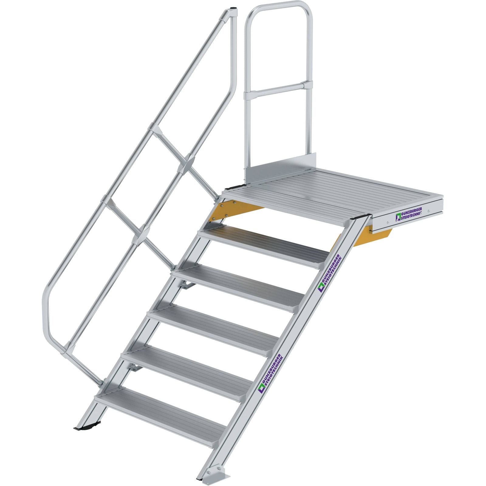 Günzburger Steigtechnik Treppe mit Plattform 45° Stufenbreite 1.000 mm 6 Stufen Aluminium geriffelt - 600466