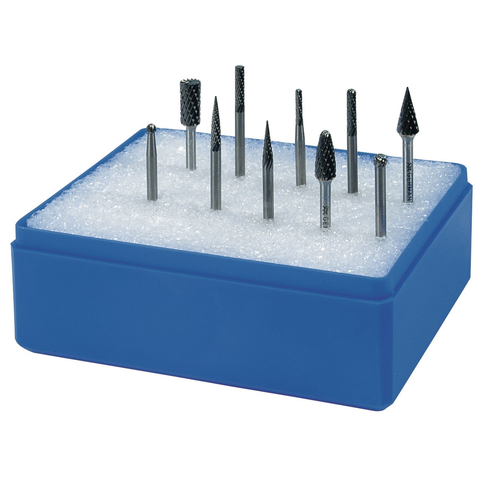 Kleinfrässtiftesatz Schaft-D.3mm 10-tlg.HM Verz.Kreuz Ku.-Kass.TECWERK