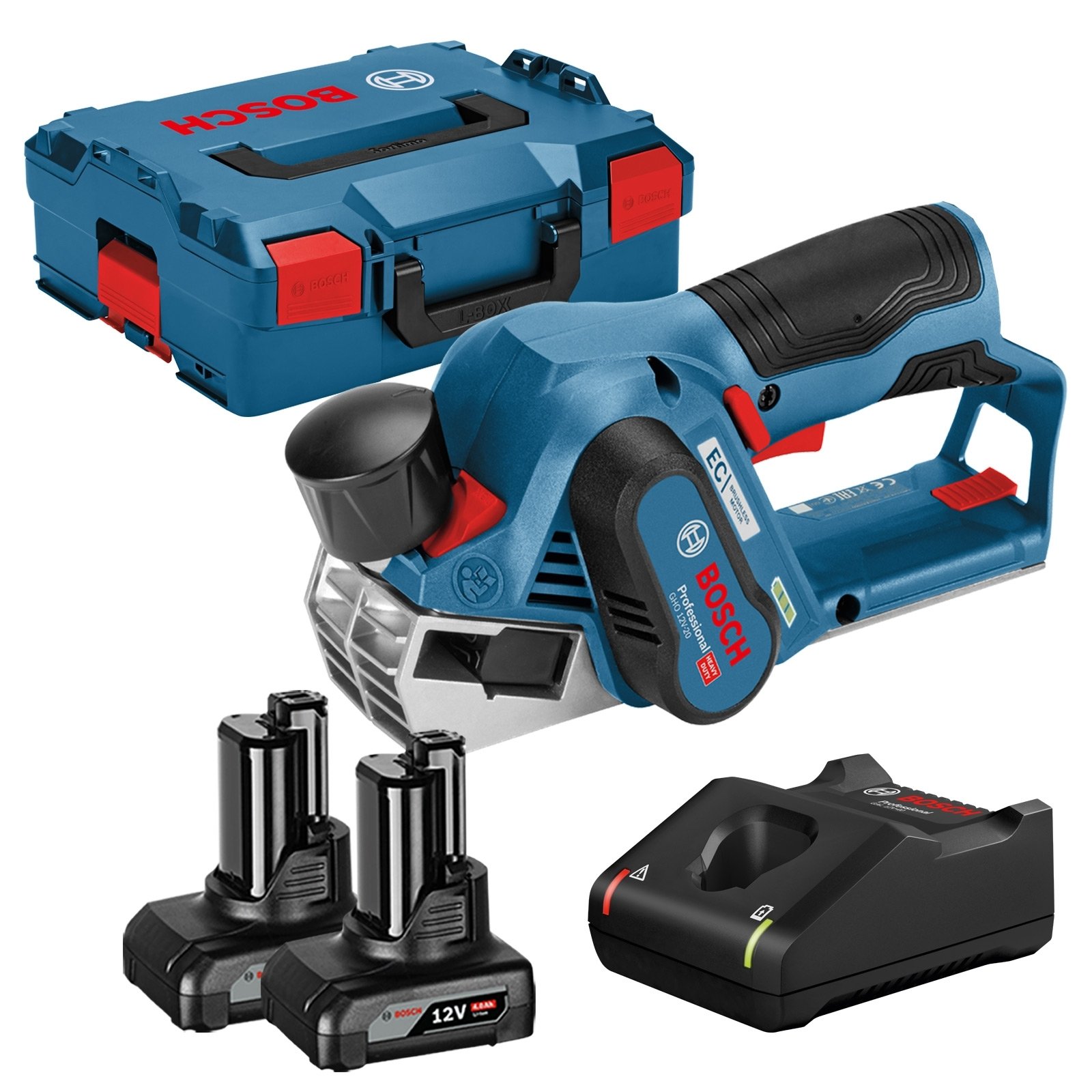 Bosch Akku-Hobel GHO 12V-20 12 V / 2x 4,0 Ah Akku + Ladegerät in L-Boxx