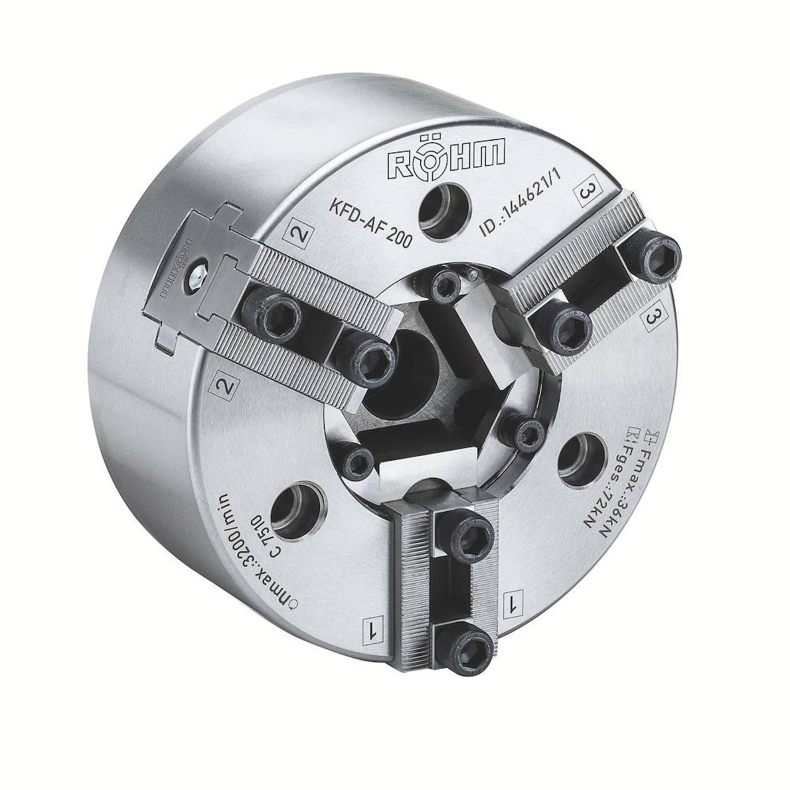 Röhm Kraftbetätigtes-Ausgleichsfutter KFD-AF, Größe 250, 3-Backen, Spitzverzahnung 90° - 144622