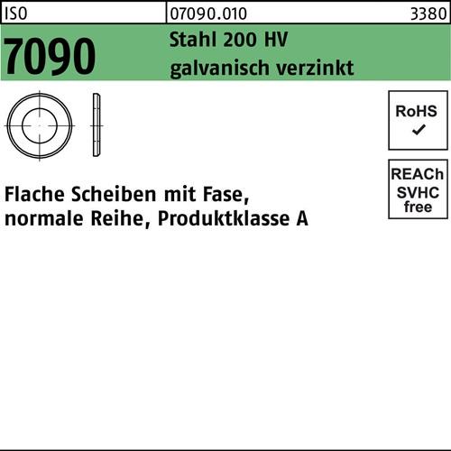 Unterlegscheibe ISO 7090 m.Fase 20 Stahl 200 HV galv.verz. 200 Stück