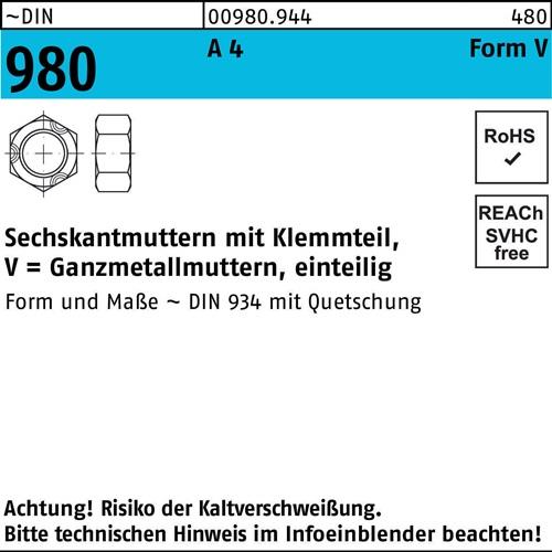 Sechskantmutter DIN 980 Klemmteil VM 5 A 4 1000 Stück