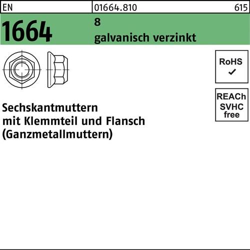 Sechskantmutter EN 1664 Klemmteil/Flansch M12 8 galv.verz. 100 Stück