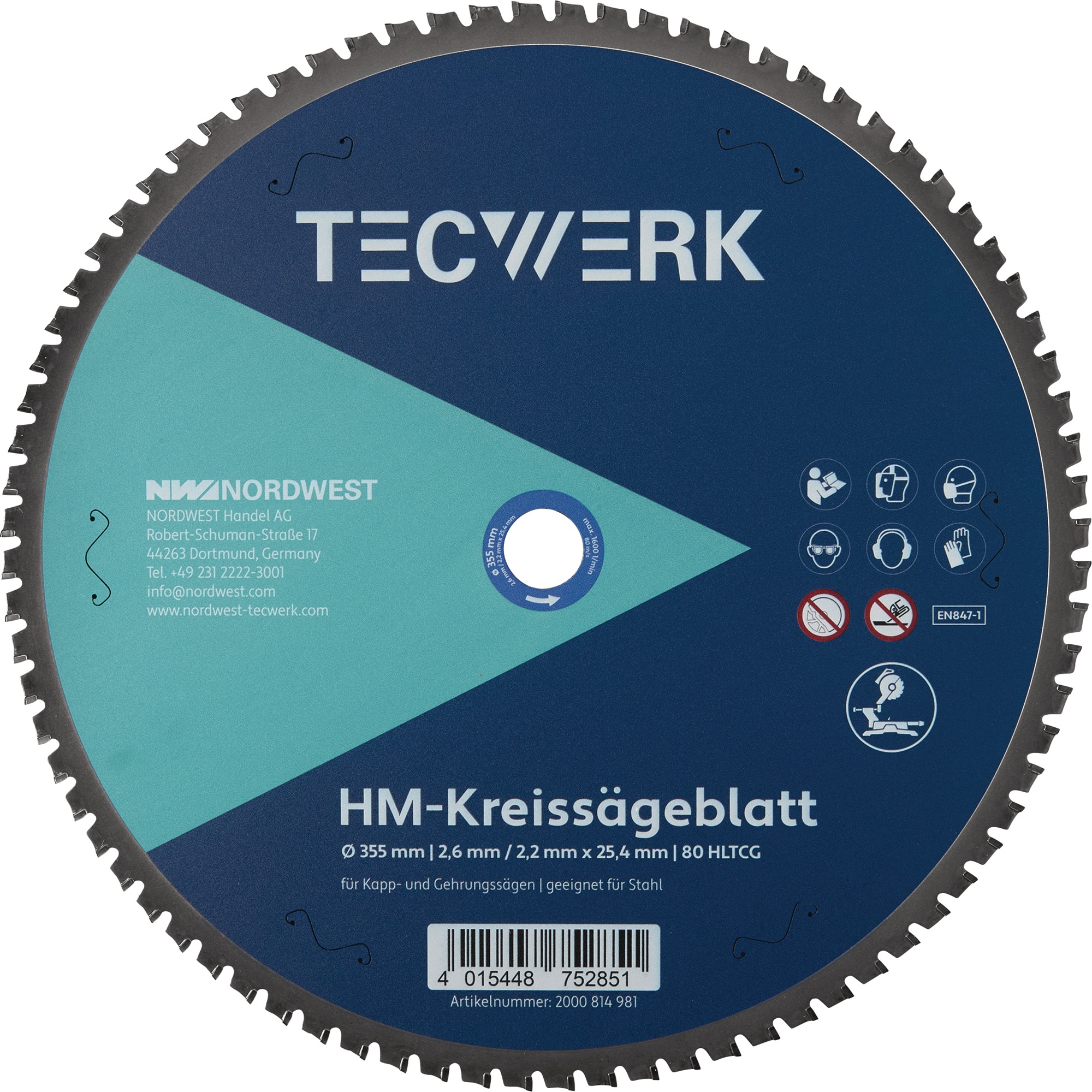 Tisch-/Kappkreissägeblatt AD 355mm Z.80 HLTCG Bohr.25,4mm Schnitt-B.2.6mm