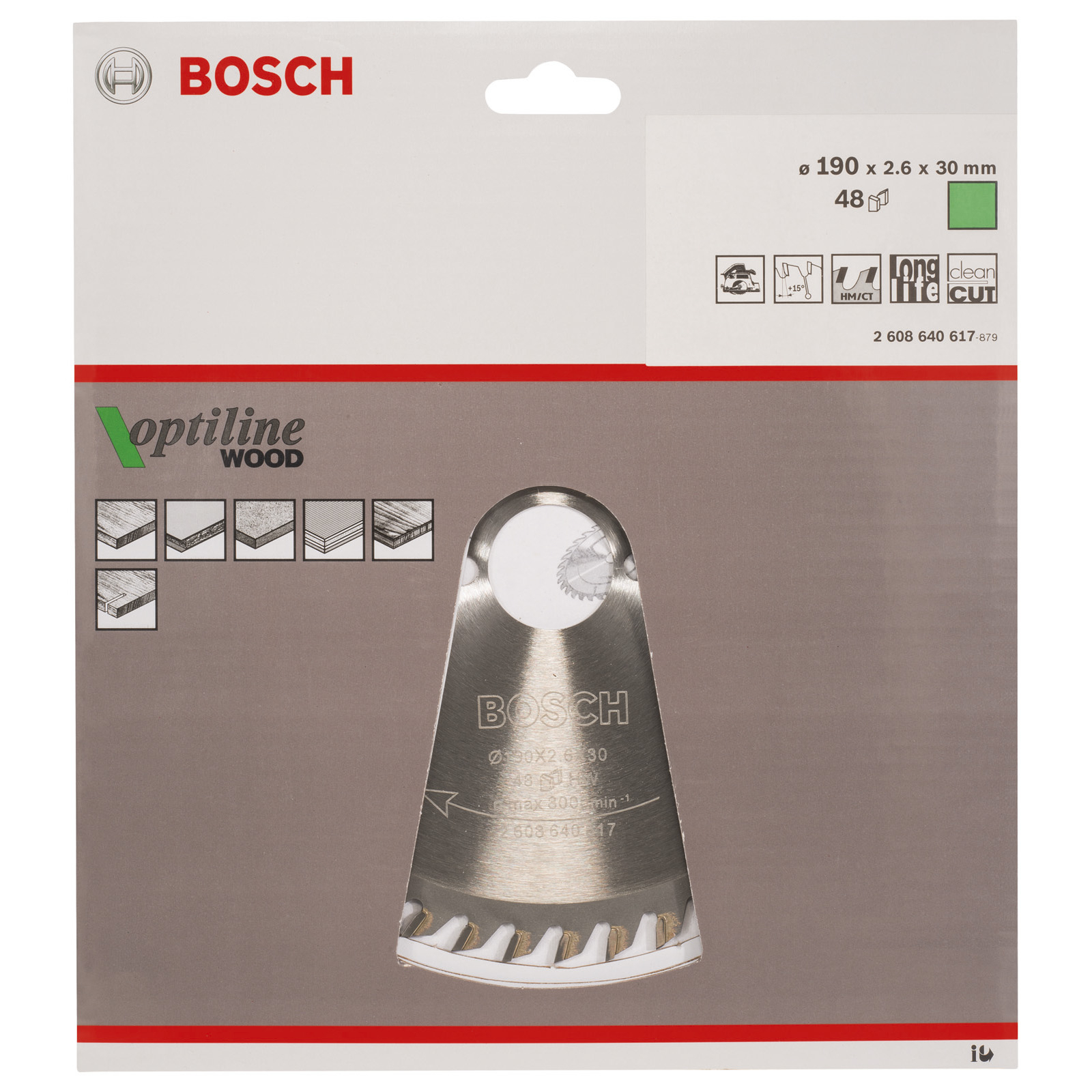 Bosch Kreissägeblatt Optiline Wood 190x30x2,6/1,6 mm 48T WZ - 2608640617