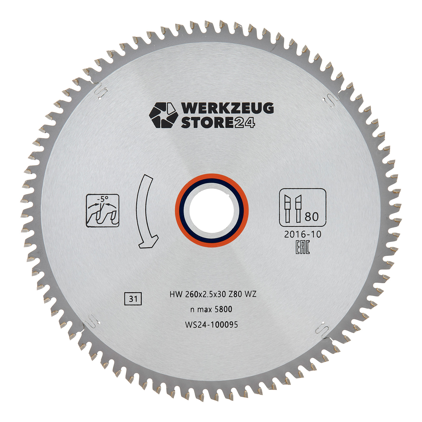 WS24 HM Kreissägeblatt Holz 260 x 2,5 x 30 WZ 80 - WS24-100095