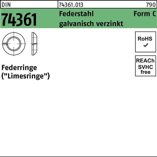 Federring DIN 74361 C 18,5 Federstahl galv.verz. 100 Stück