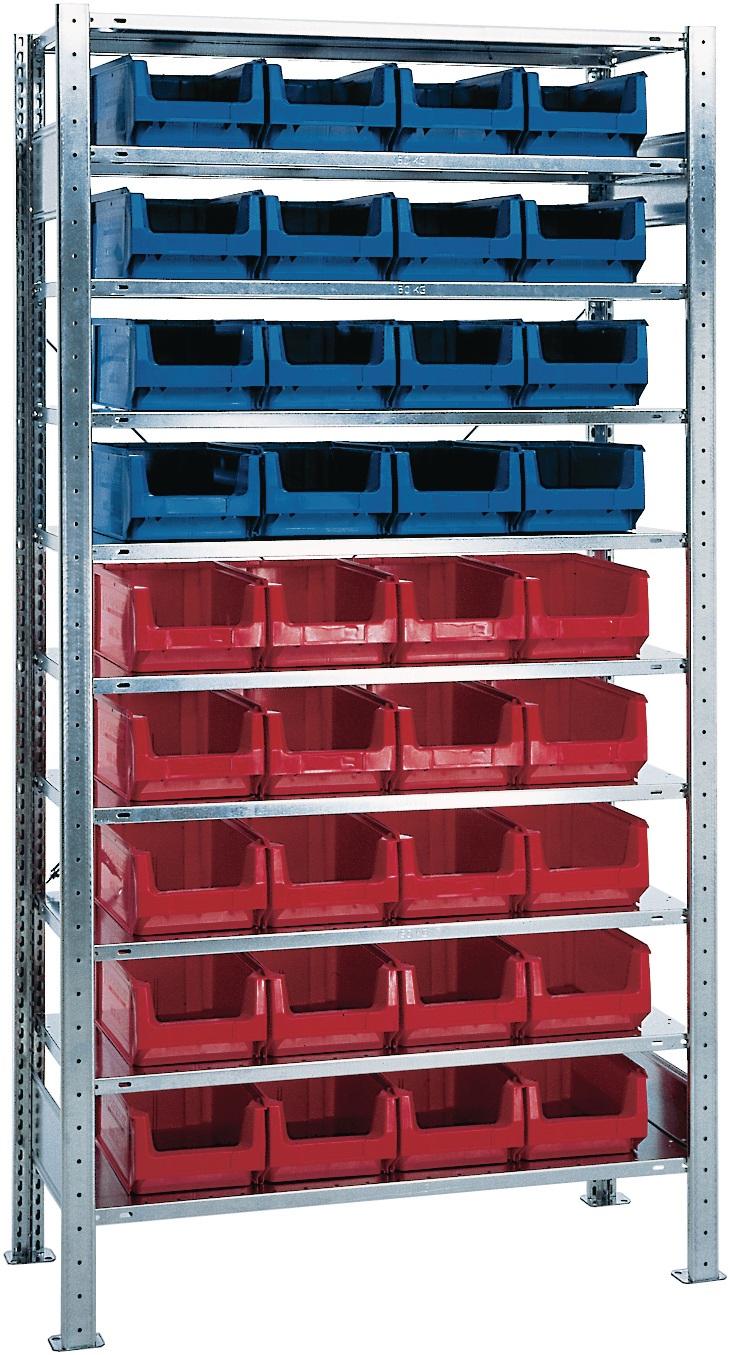 Steckregal H2000xB1000xT400mm Anbauregal 10 Stahlbd.16xMK3Z blau,20xMK3Z rot TW