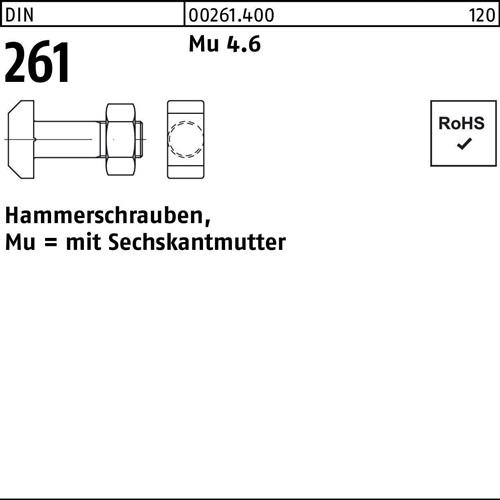 Hammerschraube DIN 261 Sechskantmutter M20x 90 Mu 4.6 10 Stück