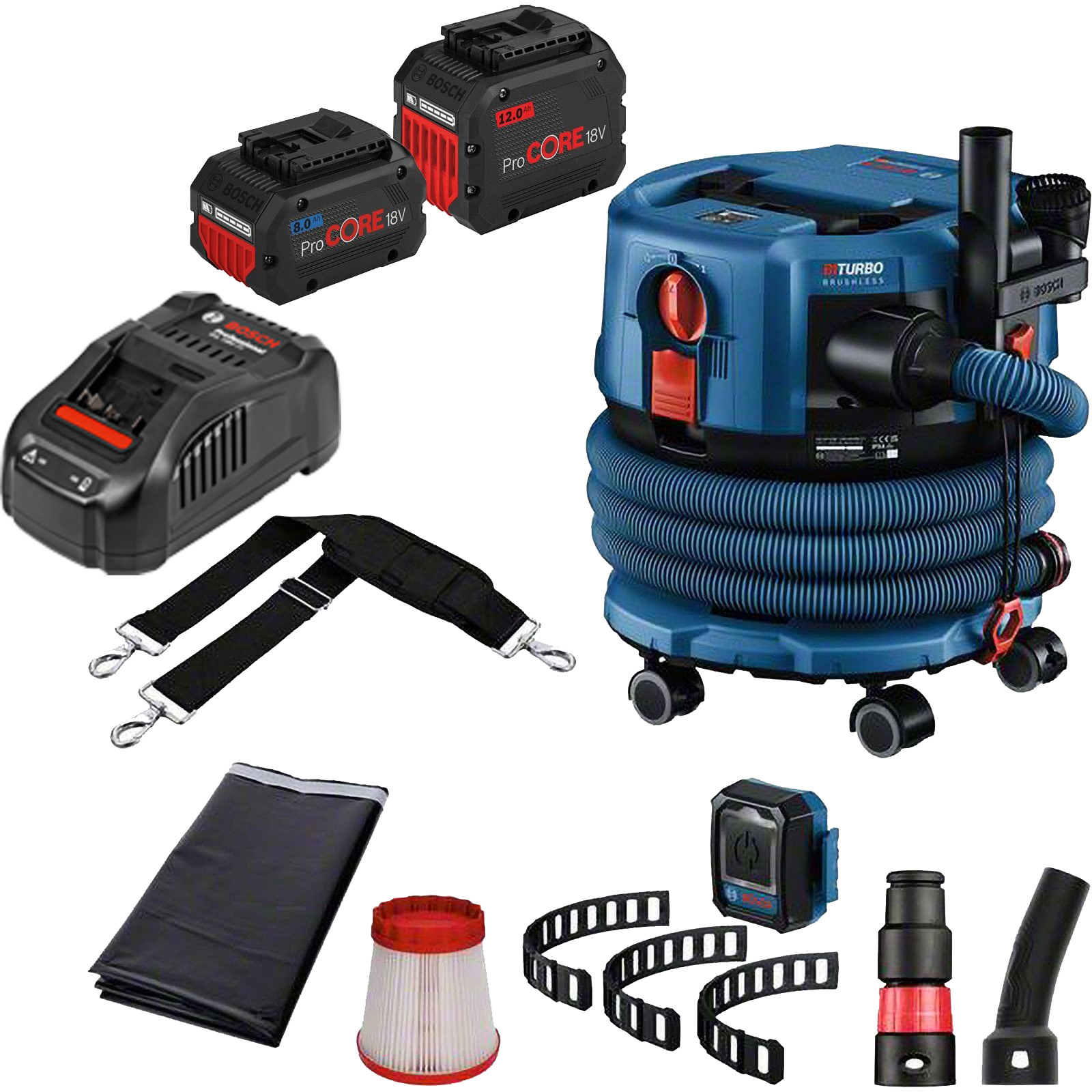 Bosch Akku-Staubsauger GAS 18V-12 MC / 1x 8,0 + 1x 12,0 Ah ProCORE + Ladegerät