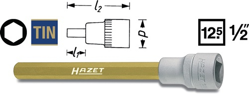 Hazet Steckschlüsseleinsatz 986 1/2" Innen-6-kant SW 5 mm L 60 mm - 986-5