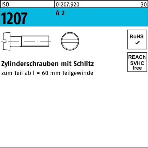 Zylinderschraube ISO 1207 Schlitz M6x 16 A 2 100 Stück