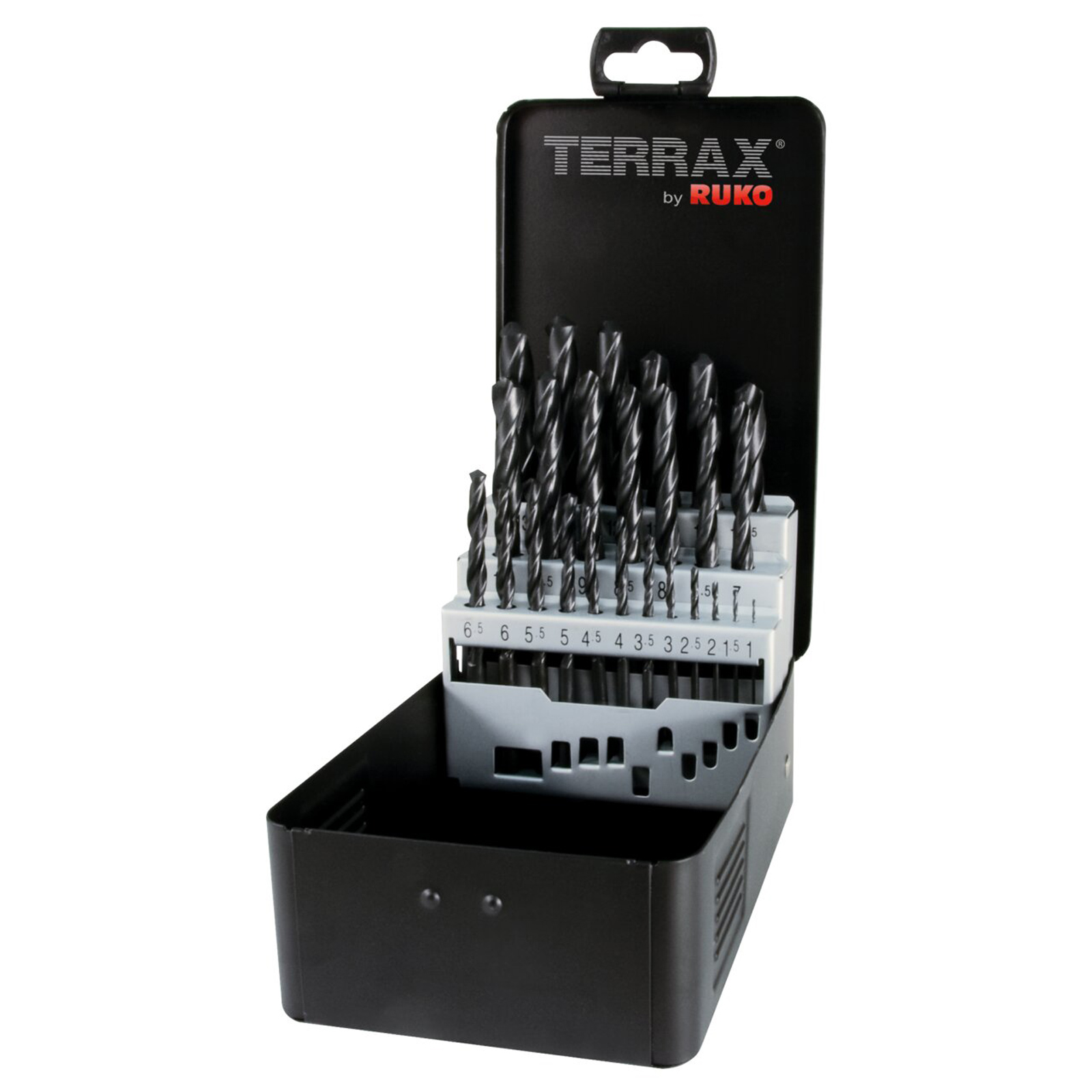 TERRAX by RUKO Spiralbohrer-Satz DIN 338 Typ N, HSS-R - 25 tlg. (Kassette Stahlblech) - A205211