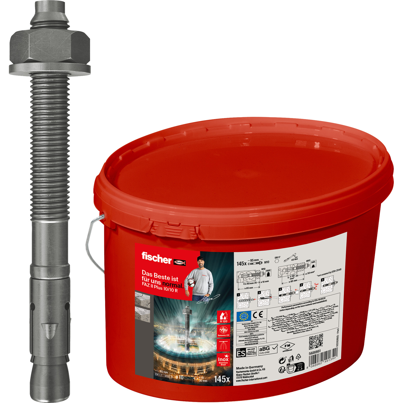 Fischer Bolzenanker FAZ II Plus 10/10 R im Eimer (145 St) - 568861